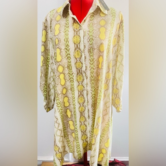 Melissa Paige Dresses & Skirts - New with Tags Melissa Paige Yellow Green Patterned Long Sleeve Shirt Dress  xl